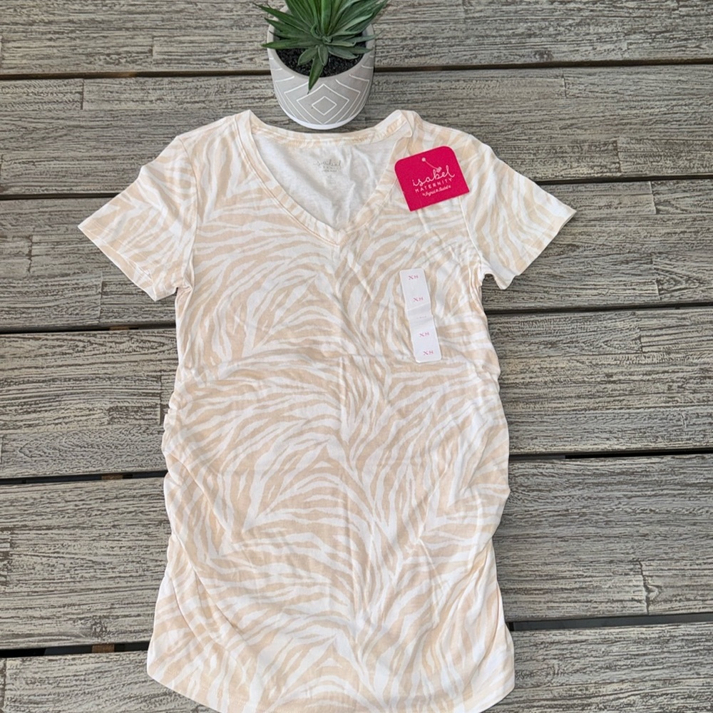 Women’s Maternity Stretch Side Shirred Soft cotton V-Neck Top, Sz XS
